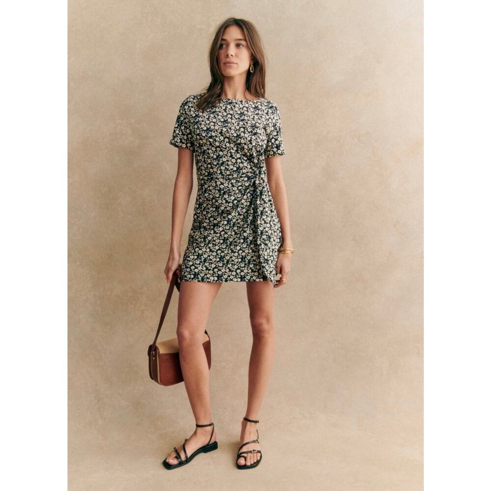 Sezane Pippa Short Dress in Madison Print Floral Black White Size Medium - Picture 3 of 9